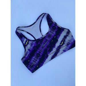 Nike Pro Dri-FIT Sports Bra‎ Purple Black Grey Abstract Print Racerback Womens